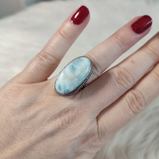 Anillo baño de plata larimar AT