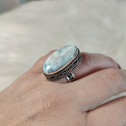 Anillo baño de plata larimar AT