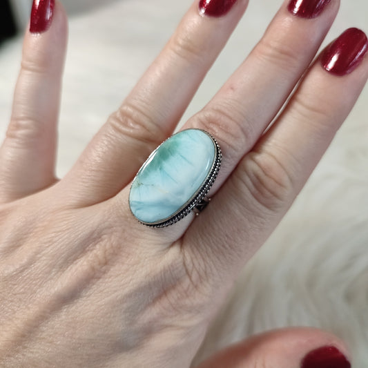 Anillo baño de plata con larimar TS