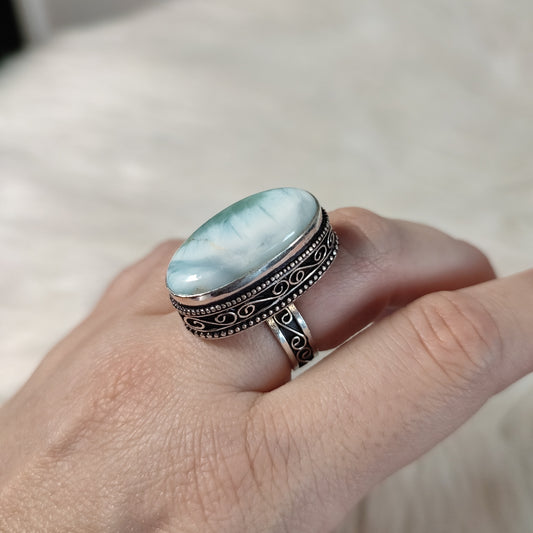 Anillo baño de plata con larimar TS
