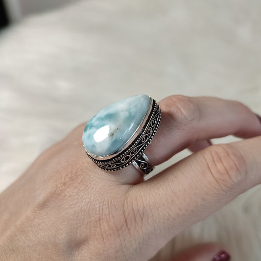 Anillo baño de plata con larimar TL