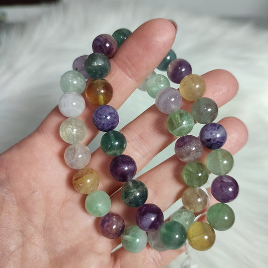 Pulsera elástica esferas de flúorita multicolor 10 mm