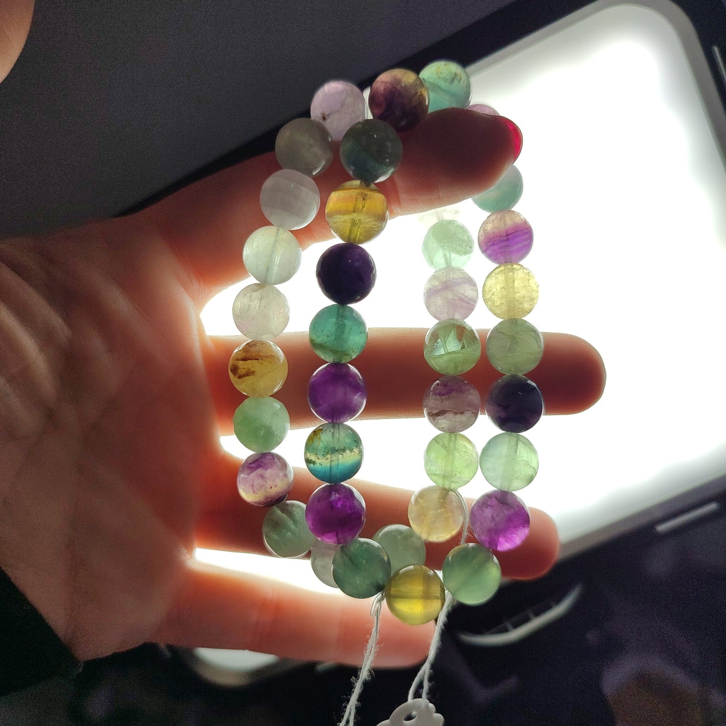 Pulsera elástica esferas de flúorita multicolor 10 mm