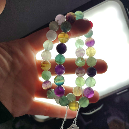 Pulsera elástica esferas de flúorita multicolor 10 mm
