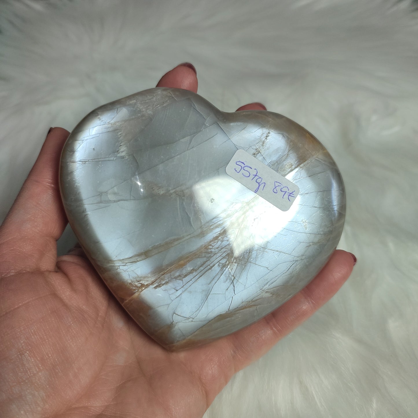 Gran Corazon tallado en piedra luna melocotón 557 gramos