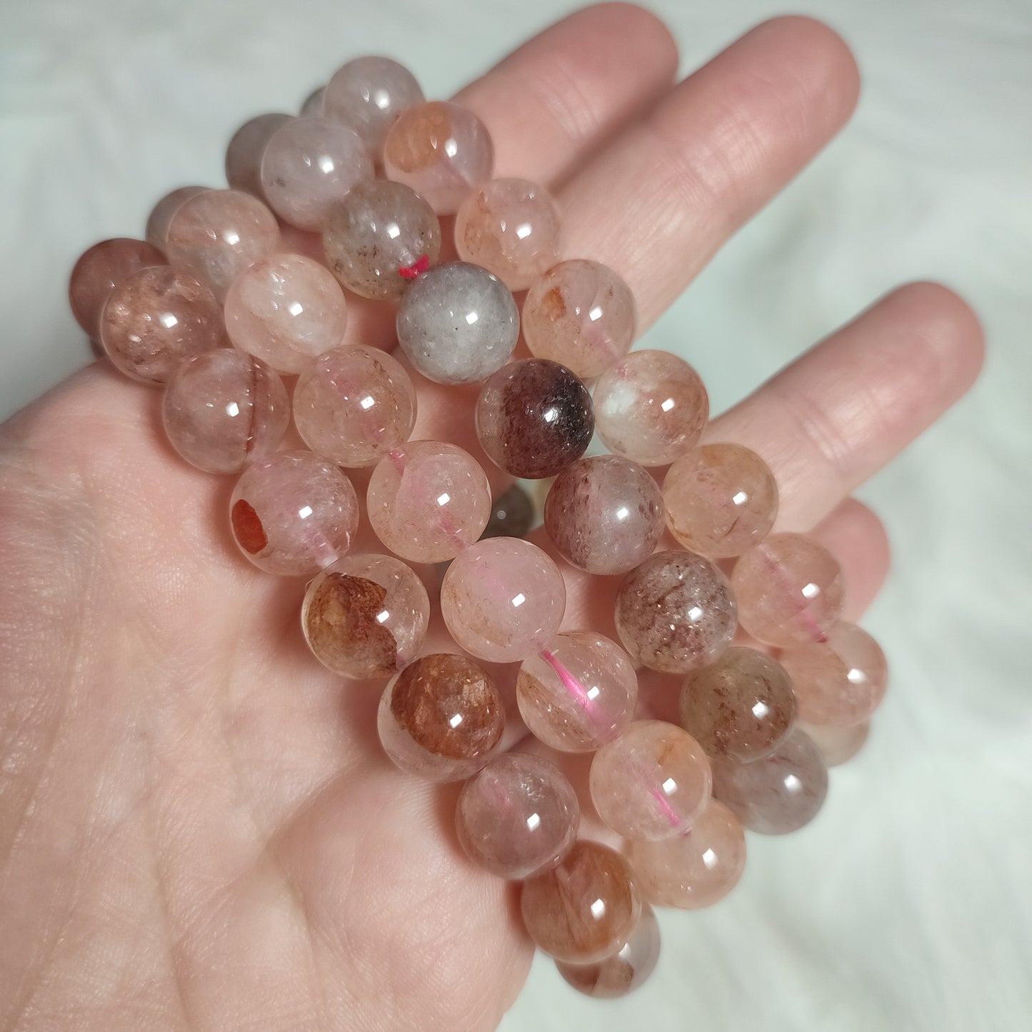 Pulsera elástica esferas de cuarzo hematoide o cuarzo fuego