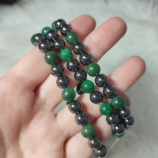 Pulsera elástica esferas de aventurina verde y hematite 8 mm