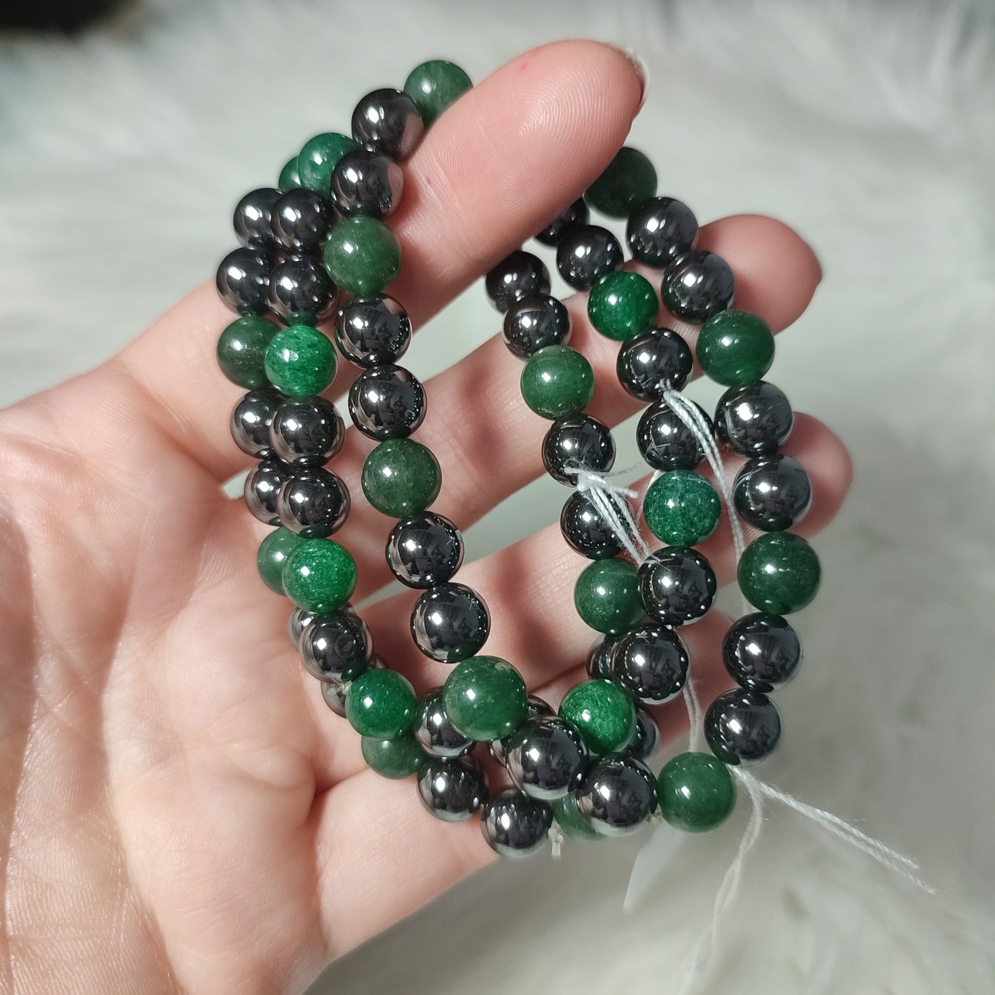 Pulsera elástica esferas de aventurina verde y hematite 8 mm