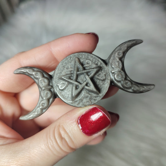 Triple Diosa obsidiana plateada