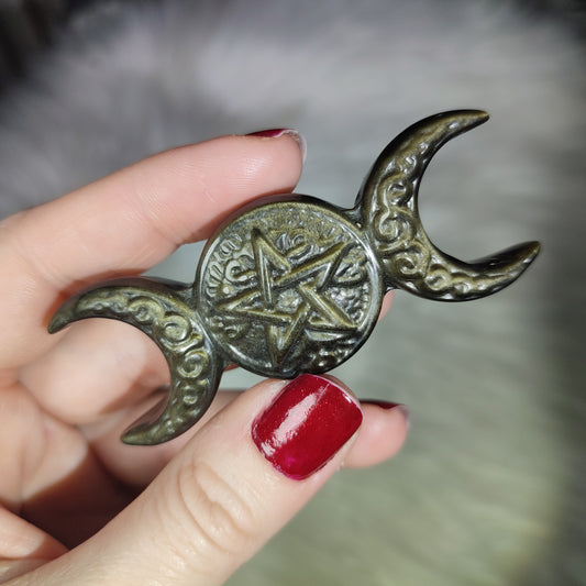 Triple Luna - triple Diosa obsidiana dorada