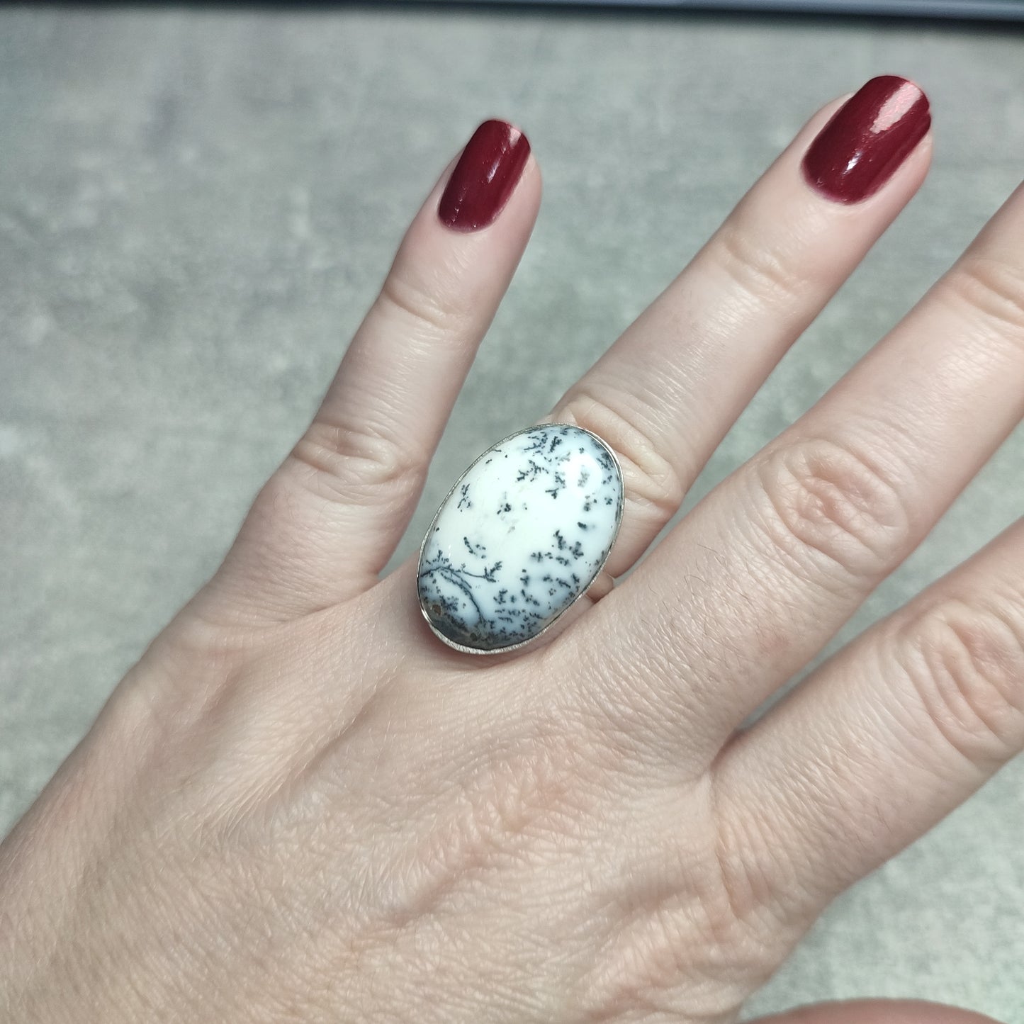 Anillo baño de plata con ágata dendrítica - ópalo dendrita