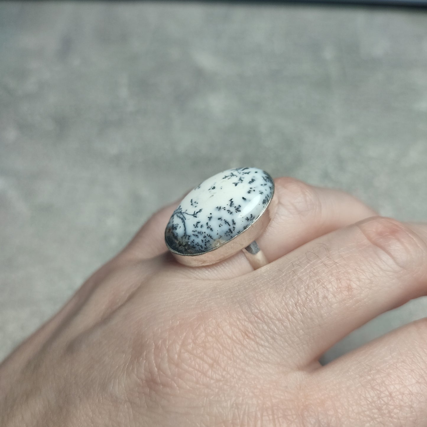 Anillo baño de plata con ágata dendrítica - ópalo dendrita