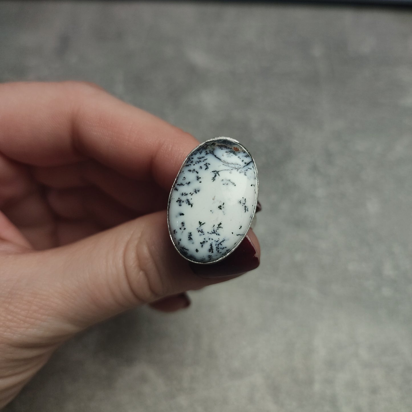 Anillo baño de plata con ágata dendrítica - ópalo dendrita