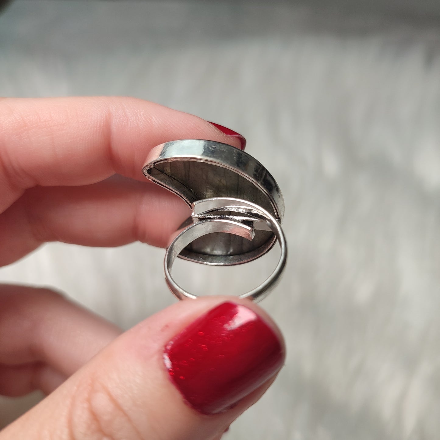 Anillo baño de plata con Labradorita - Ajustable 14