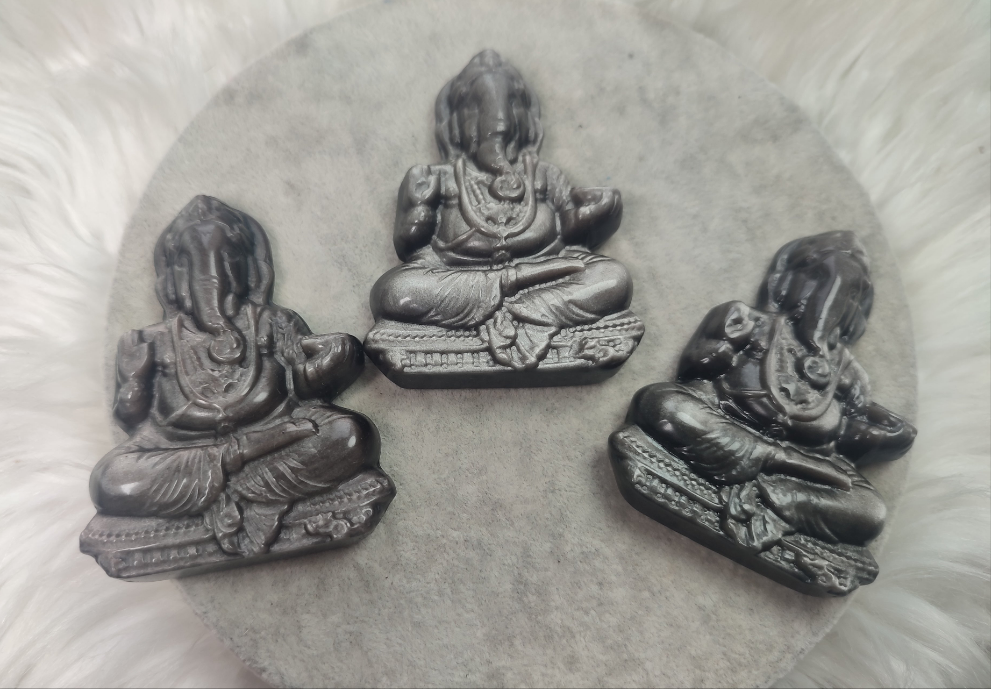 Ganesha Obsidiana plateada - Video
