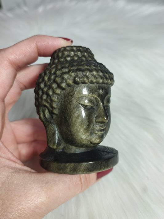 Cabeza buda tallado en Obsidiana dorada