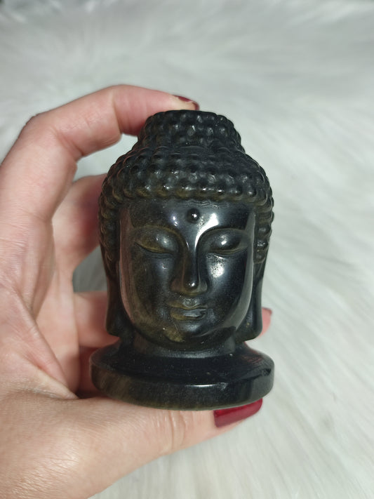 Cabeza buda tallado en Obsidiana dorada