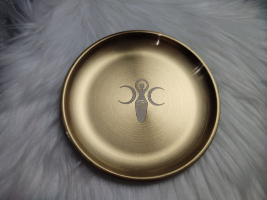 Plato de color bronce con Diosa Espiral
