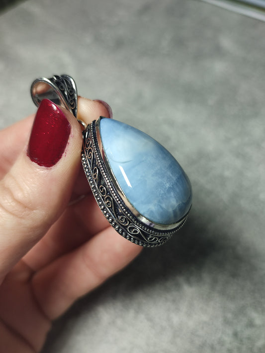 Colgante baño de plata con ópalo azul Owyhee