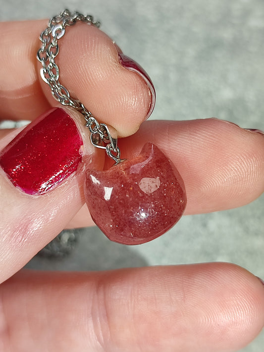 Colgante gato cuarzo fresa plata 925