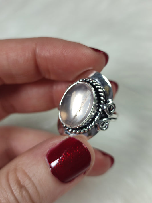 Anillo baño de plata con cuarzo rosa - Ajustable AJ1