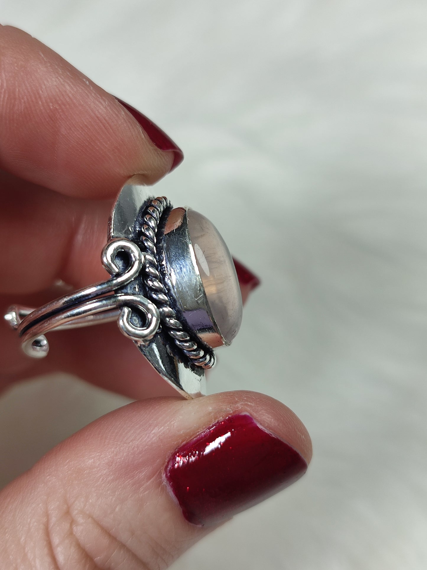 Anillo baño de plata con cuarzo rosa - Ajustable AJ1