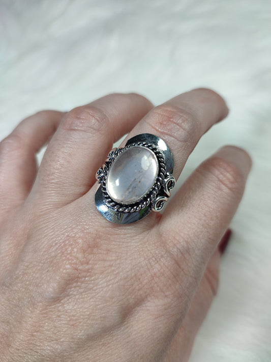 Anillo baño de plata con cuarzo rosa - Ajustable AJ1