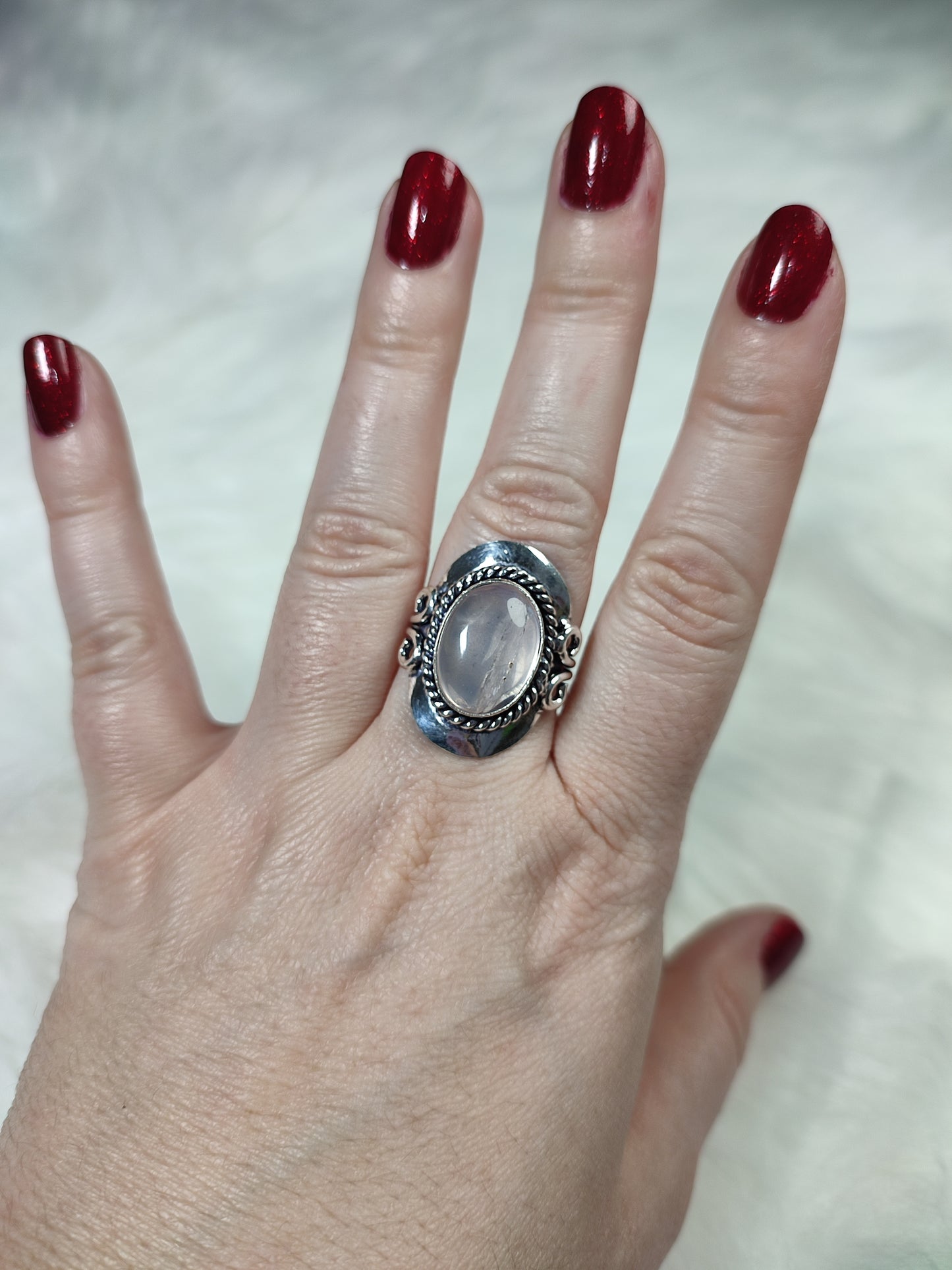 Anillo baño de plata con cuarzo rosa - Ajustable AJ1