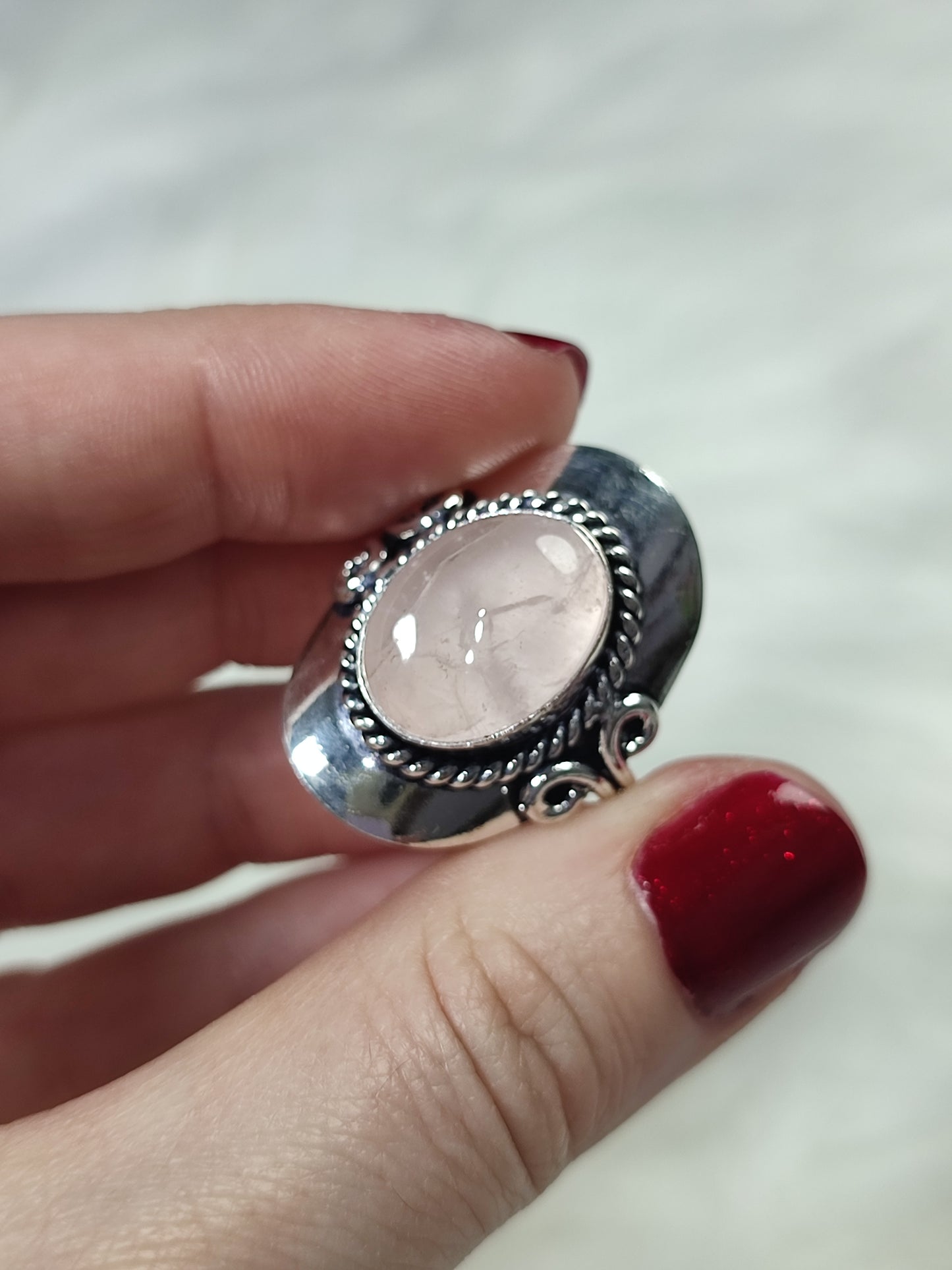 Anillo baño de plata con cuarzo rosa - Ajustable AJ3