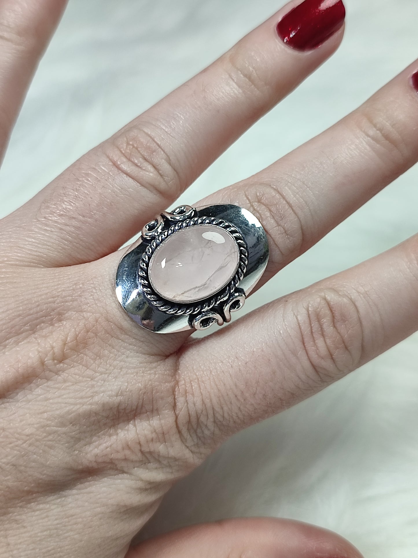 Anillo baño de plata con cuarzo rosa - Ajustable AJ3