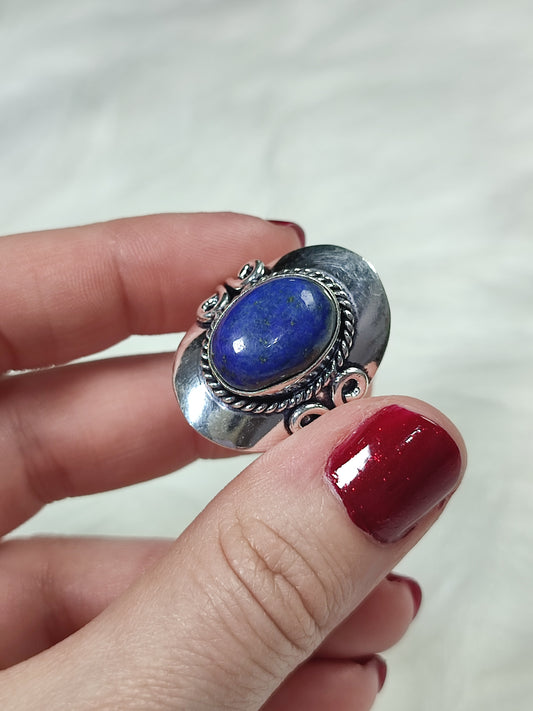 Anillo baño de plata con lapislázuli - Ajustable AJ1