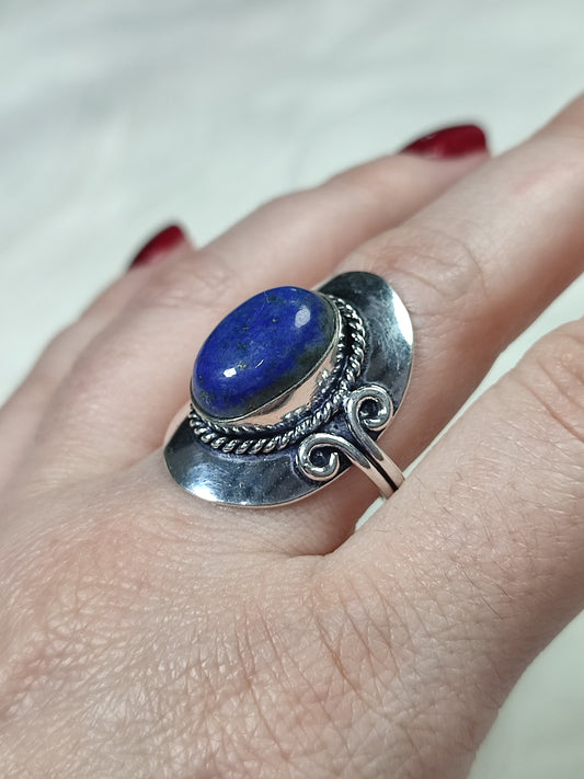 Anillo baño de plata con lapislázuli - Ajustable AJ1