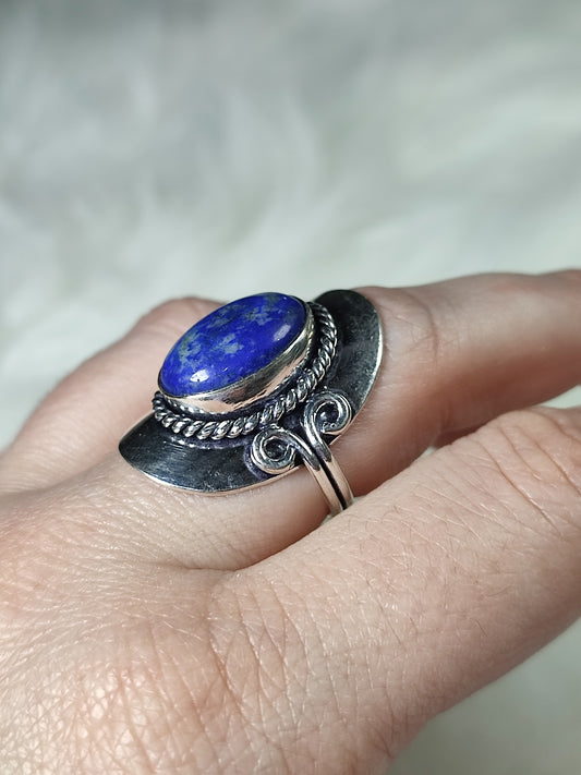 Anillo baño de plata con lapislázuli - Ajustable AJ2