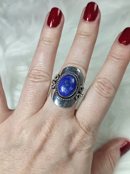 Anillo baño de plata con lapislázuli - Ajustable AJ2