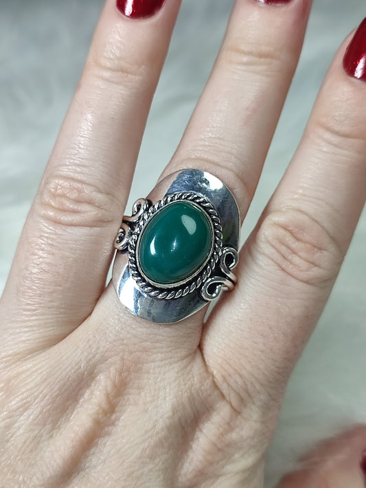 Anillo baño de plata con jade - Ajustable AJ1