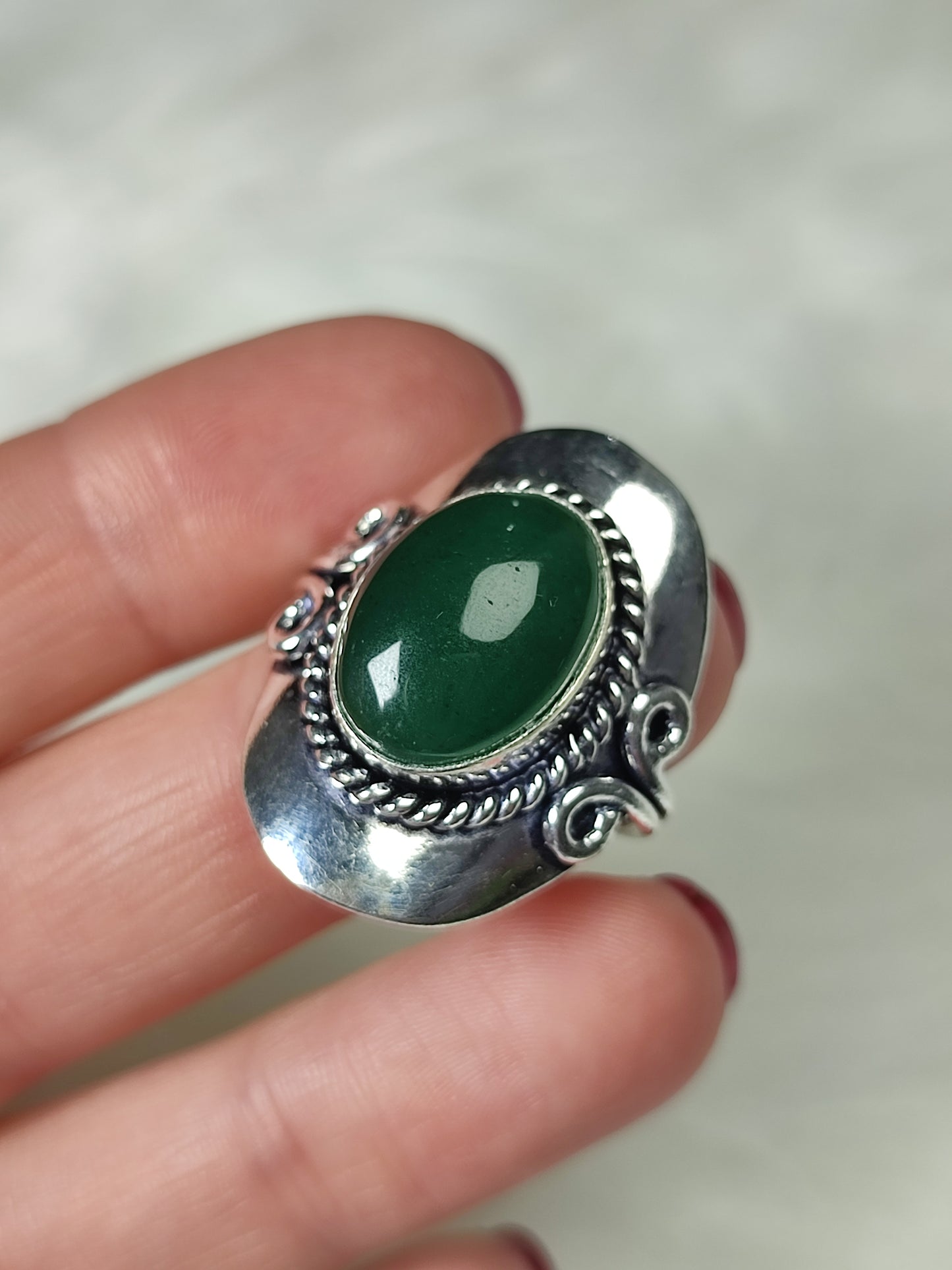 Anillo baño de plata con jade - Ajustable AJ2