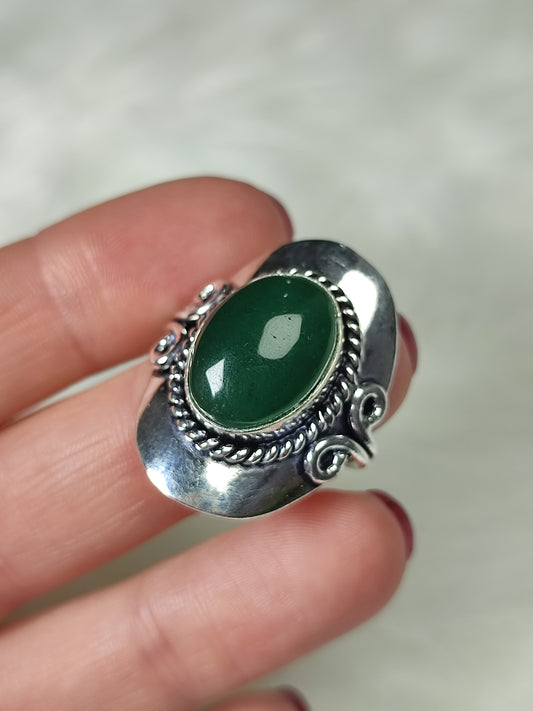 Anillo baño de plata con jade - Ajustable AJ2