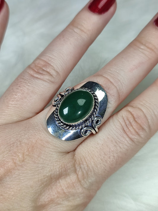Anillo baño de plata con jade - Ajustable AJ2