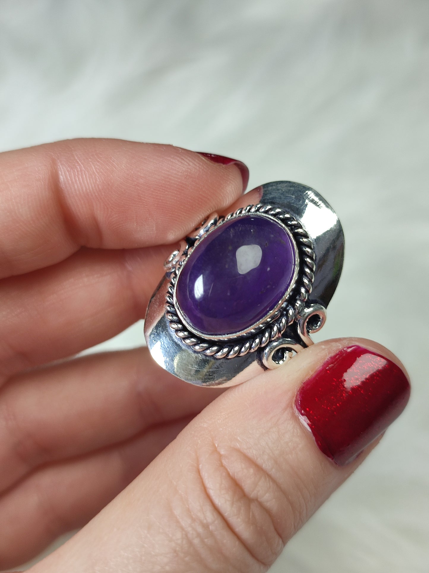 Anillo baño de plata con amatista - Ajustable AJ2