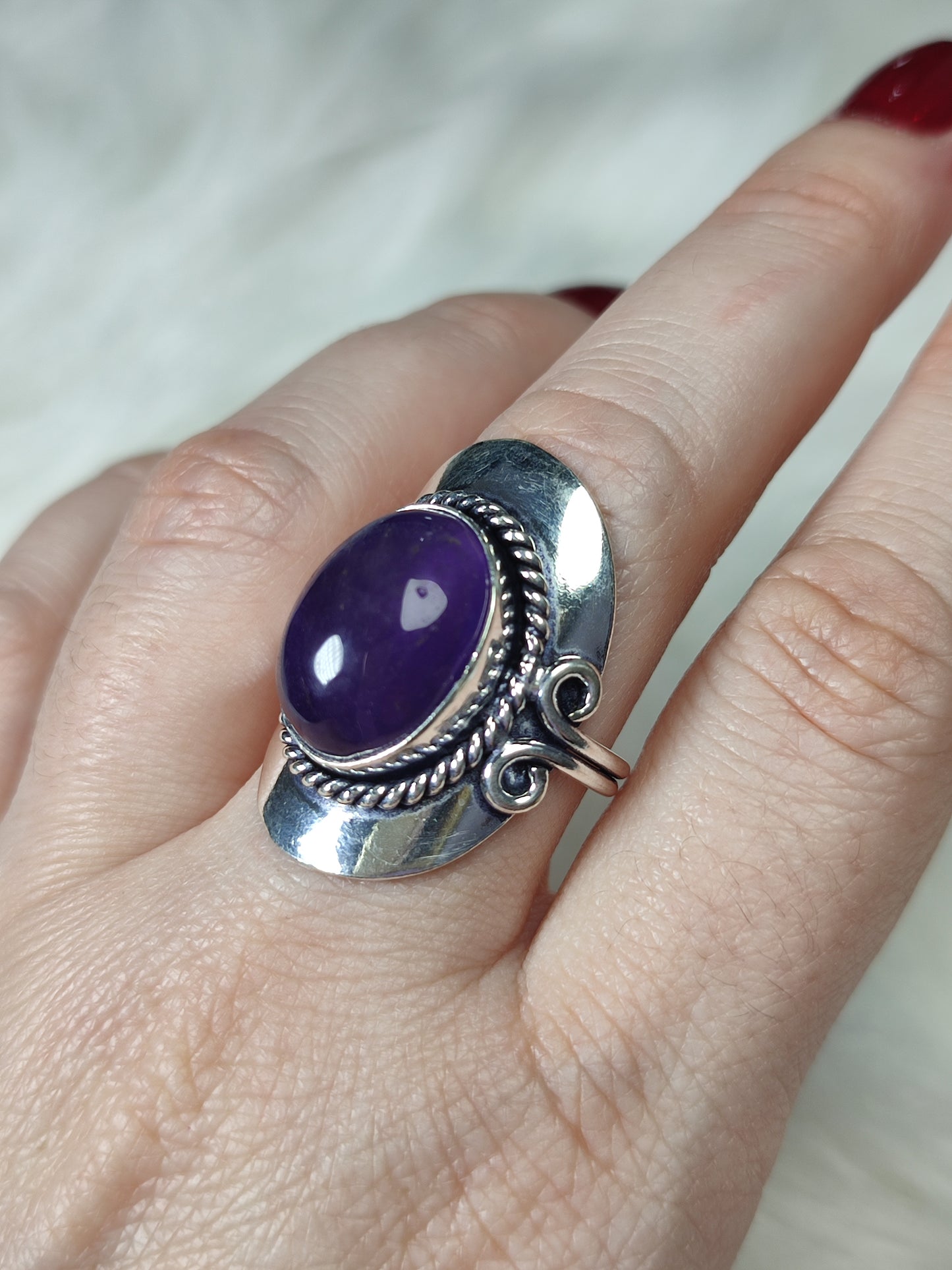 Anillo baño de plata con amatista - Ajustable AJ2