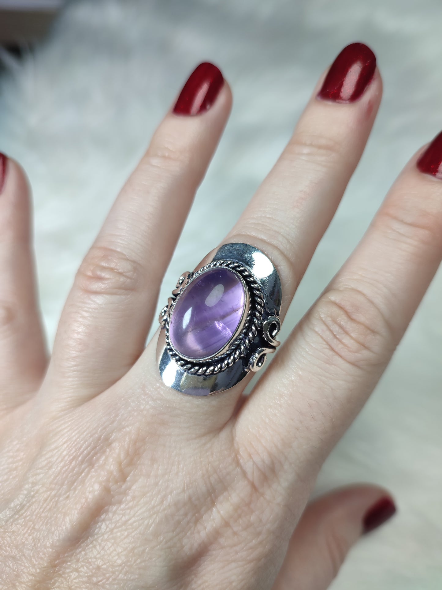 Anillo baño de plata con amatista - Ajustable AJ3