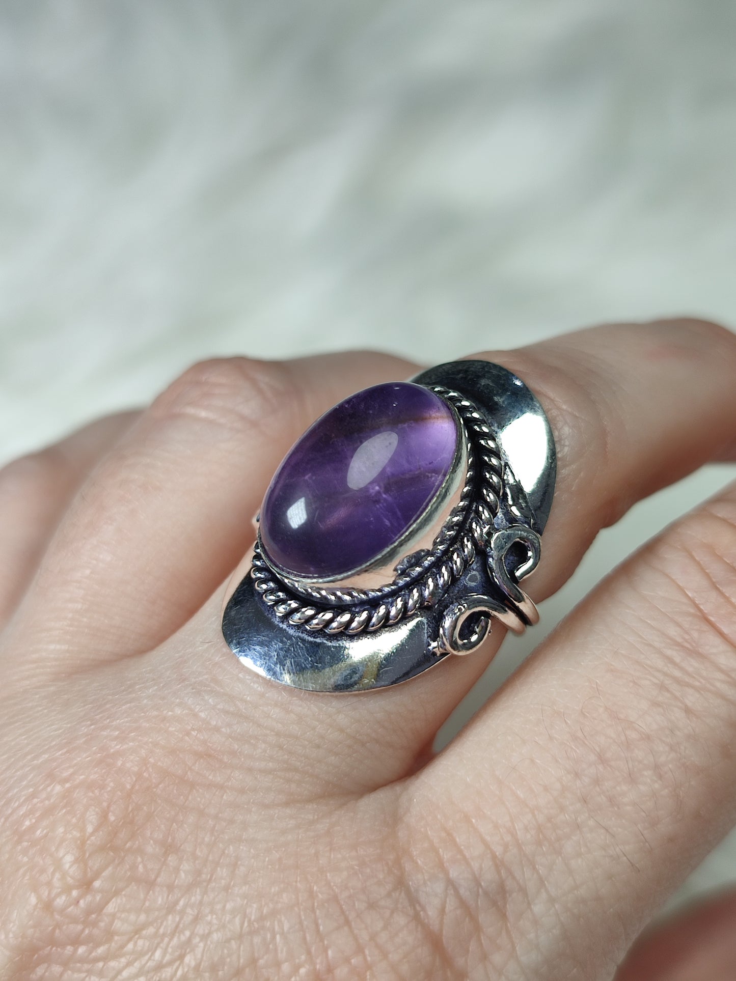 Anillo baño de plata con amatista - Ajustable AJ3