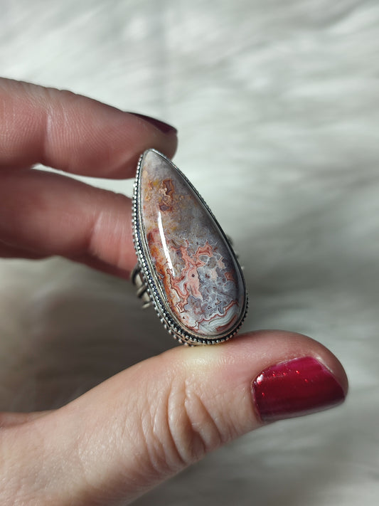 Anillo baño de plata con ágata mejocana