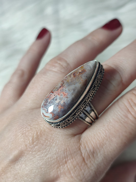 Anillo baño de plata con ágata mejocana