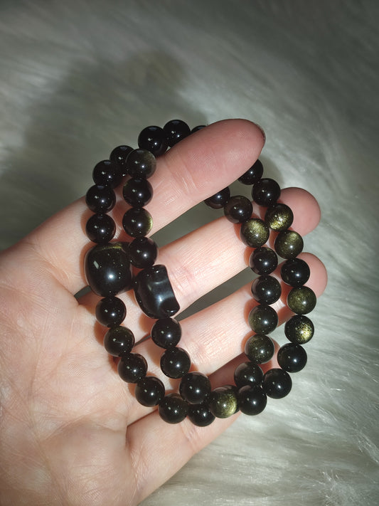 Pulsera gato Obsidiana dorada - Bola 8 mm