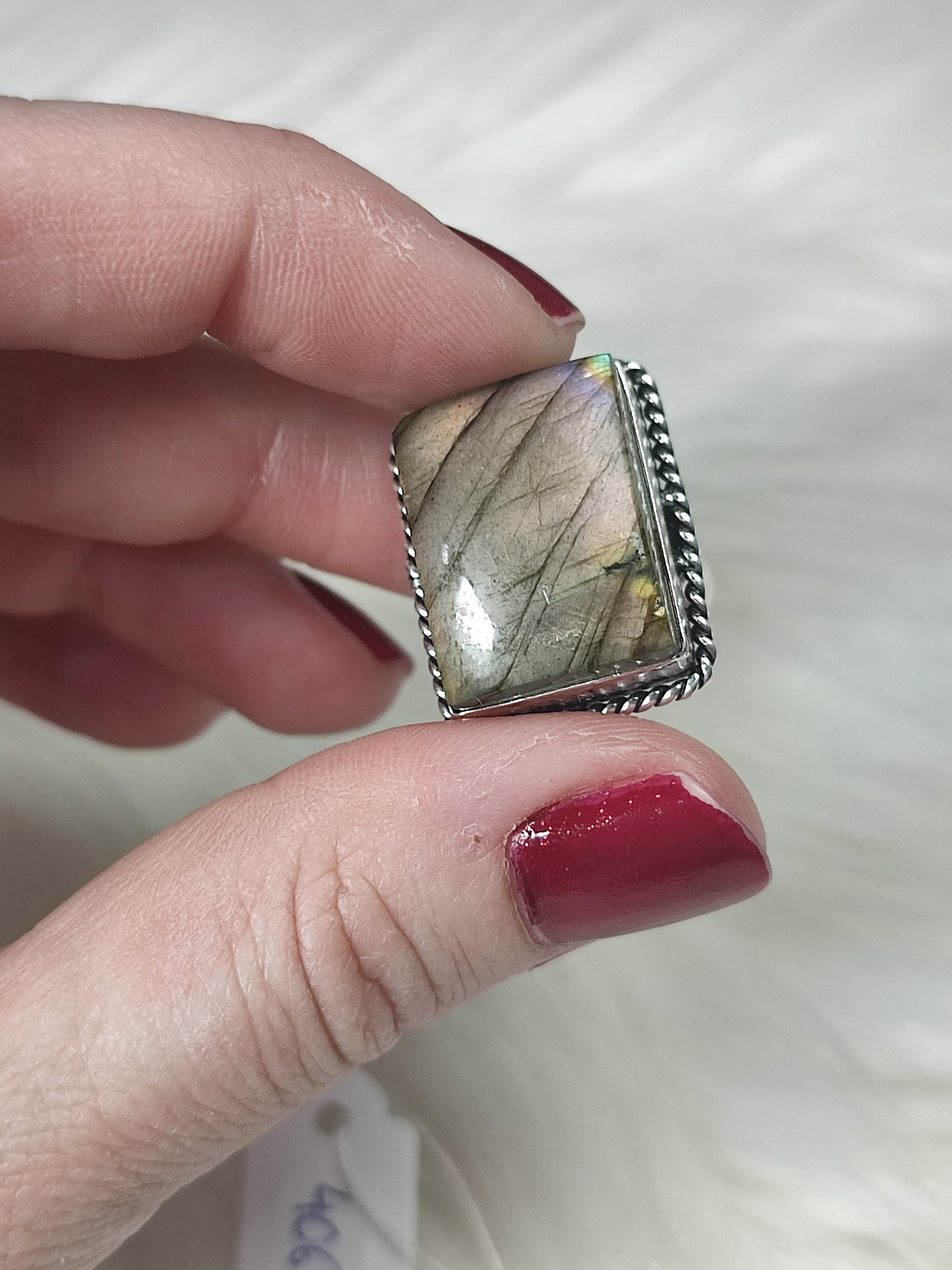 Anillo baño de plata con labradorita - Ajustable 406