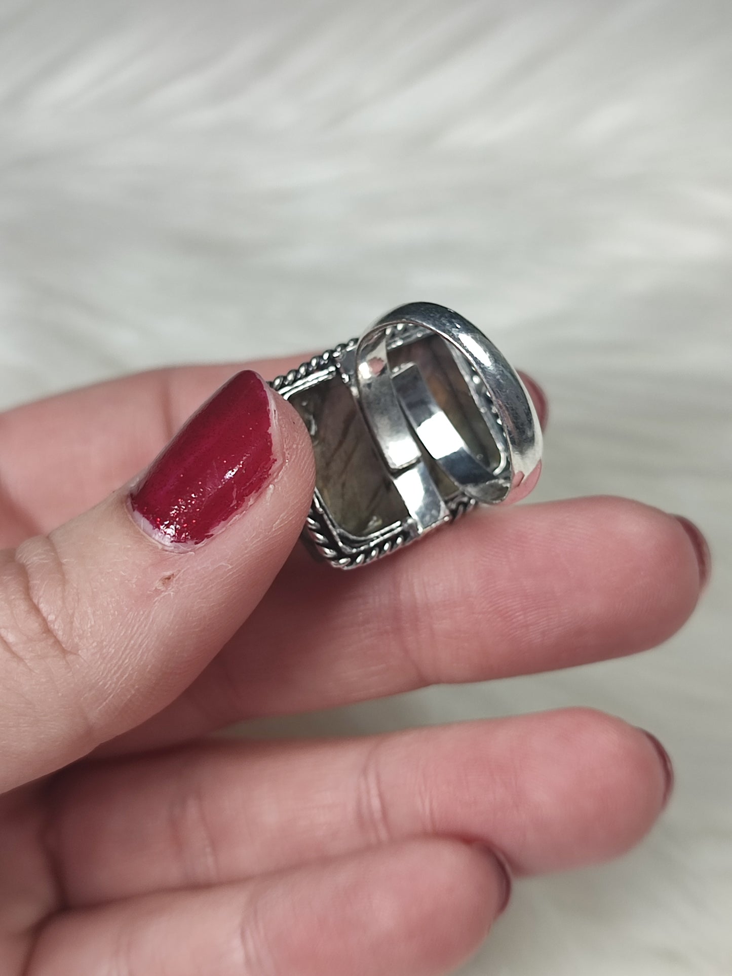 Anillo baño de plata con labradorita - Ajustable 406
