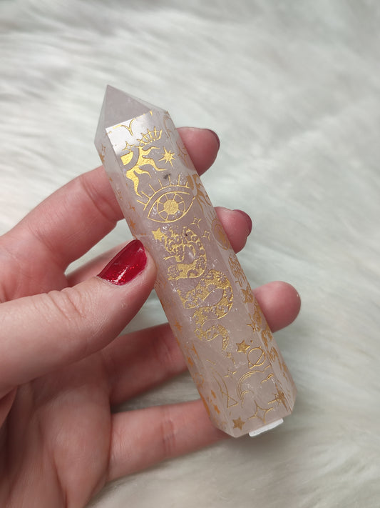 Punta cuarzo rosa con detalles 112 gr