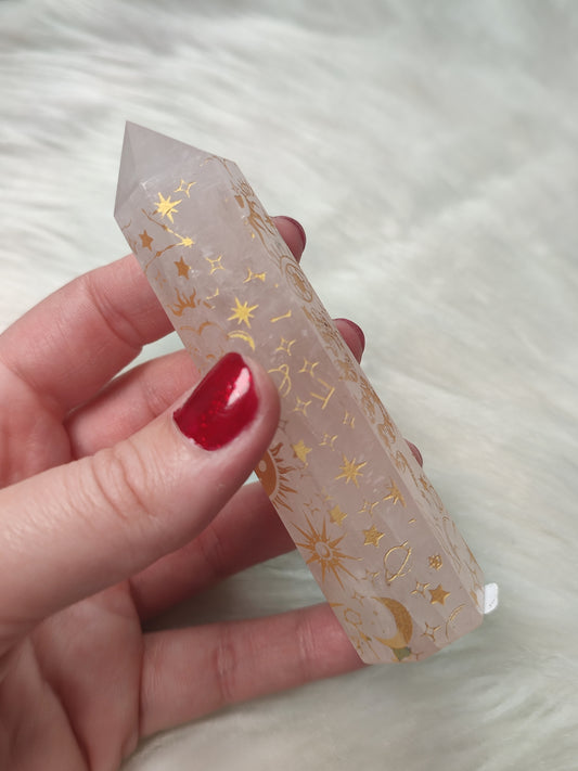 Punta cuarzo rosa con detalles 112 gr
