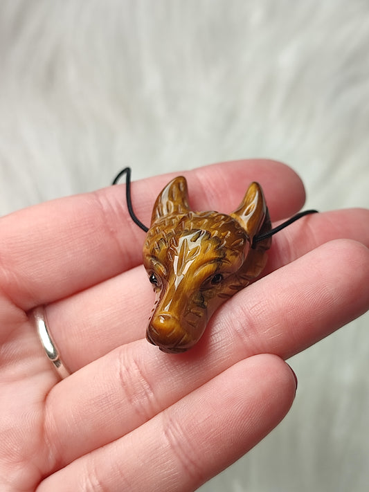 Colgante lobo - Kitsune en ojo de tigre